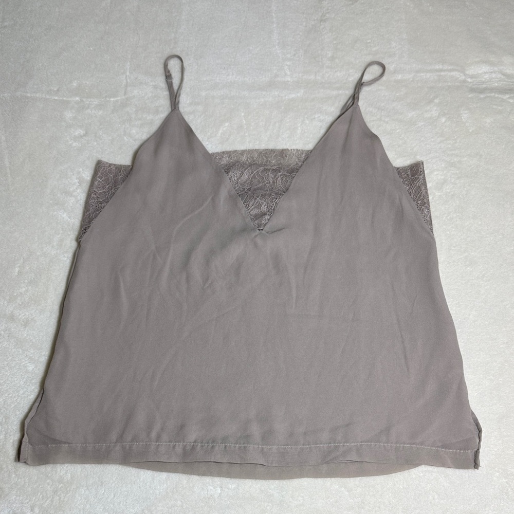 Gold Hawk Chic Lace-Trimmed Lined Taupe Silk Cami in Taupe